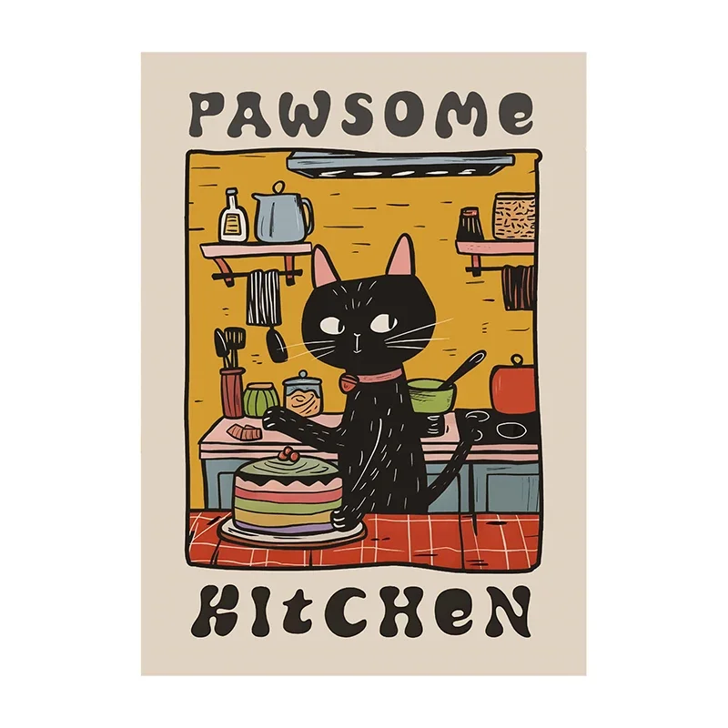 Plakat kot szef kuchni retro Granatowy