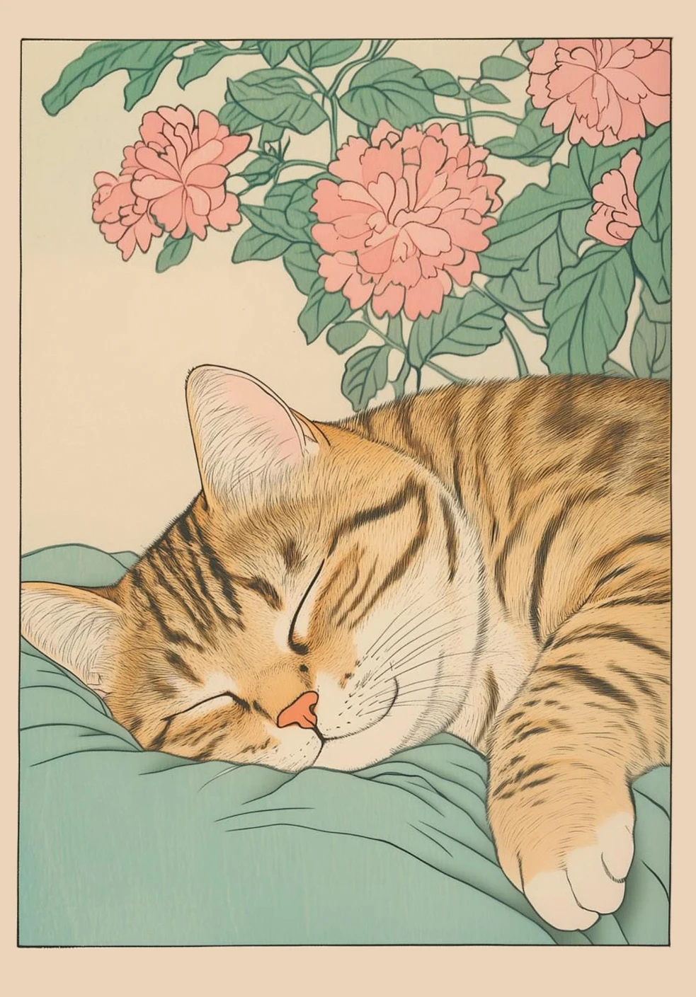 Japoński kot tabby w wannie - plakat retro Wzór 8