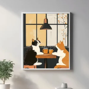 Plakat kot z kawą - zabawna grafika vintage Wzór 1