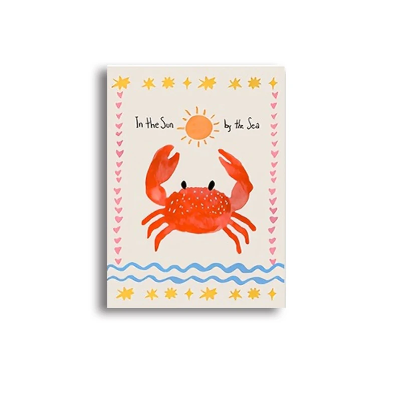 Krab, słonecznik i palmy - letni plakat dziecięcy Burgundia