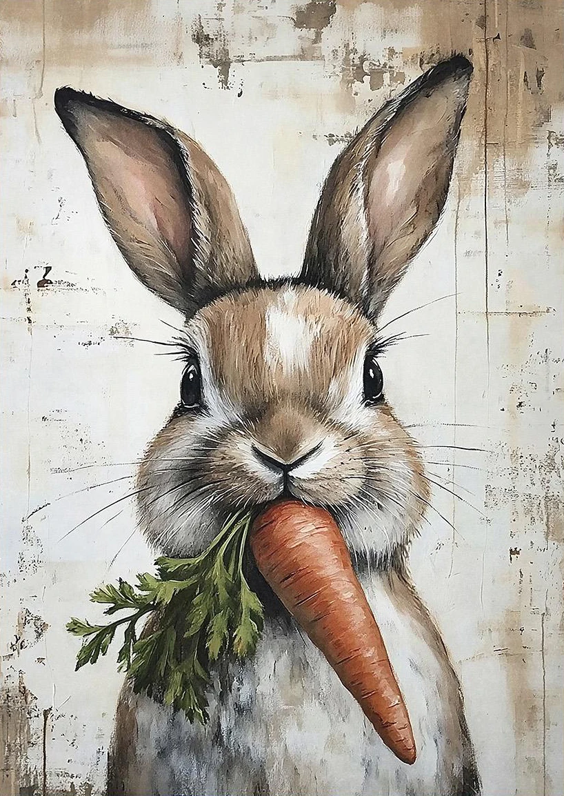 Plakat Boho Królik - rustykalna grafika wielkanocna Wielo