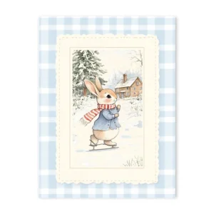 Plakat królik w niebieską kratę boho vintage Jasny