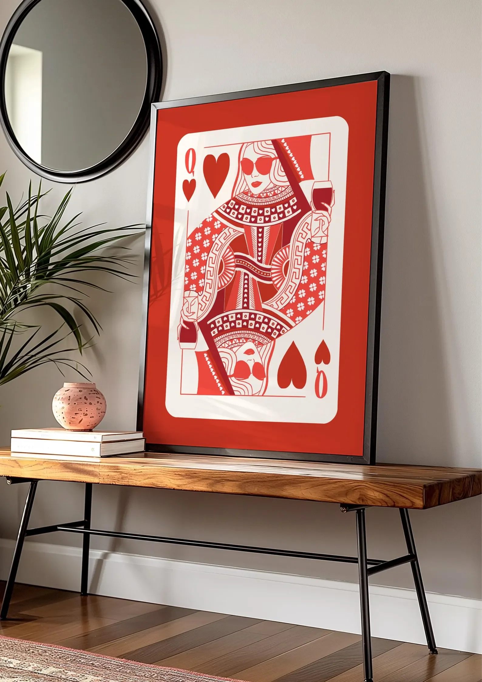 Plakat Krolowa Kier - kolorowa karta Wzór 3