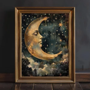 Plakat Księżyc i gwiazdy - folk art Wzór 1