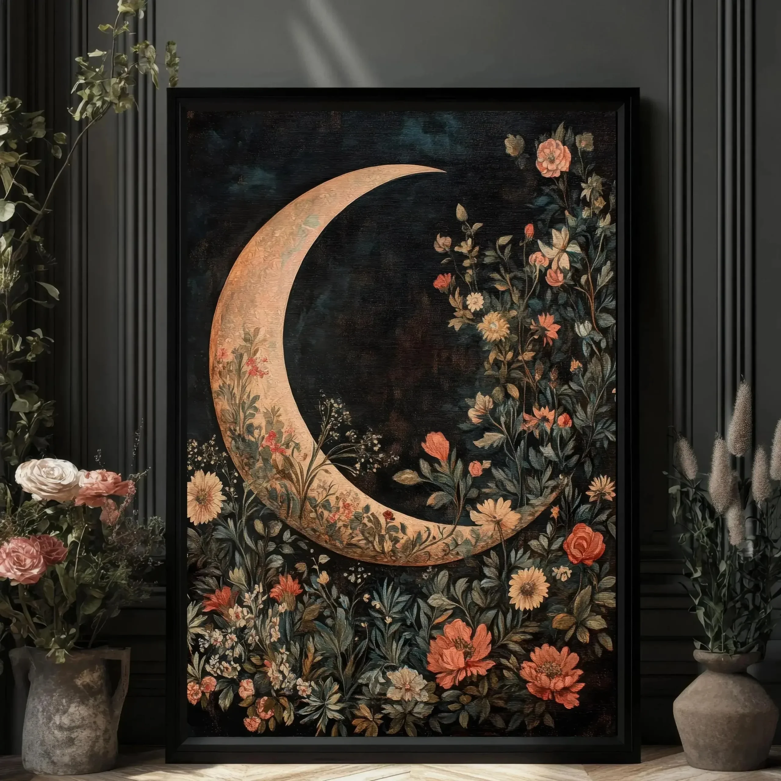 Plakat Księżyc i gwiazdy - folk art Wzór 3