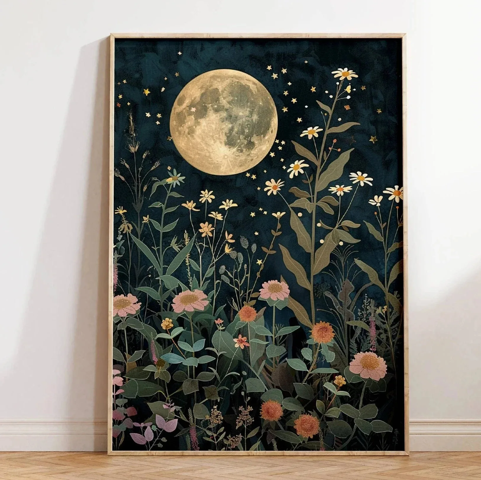 Plakat Księżyc i gwiazdy - folk art Wzór 5