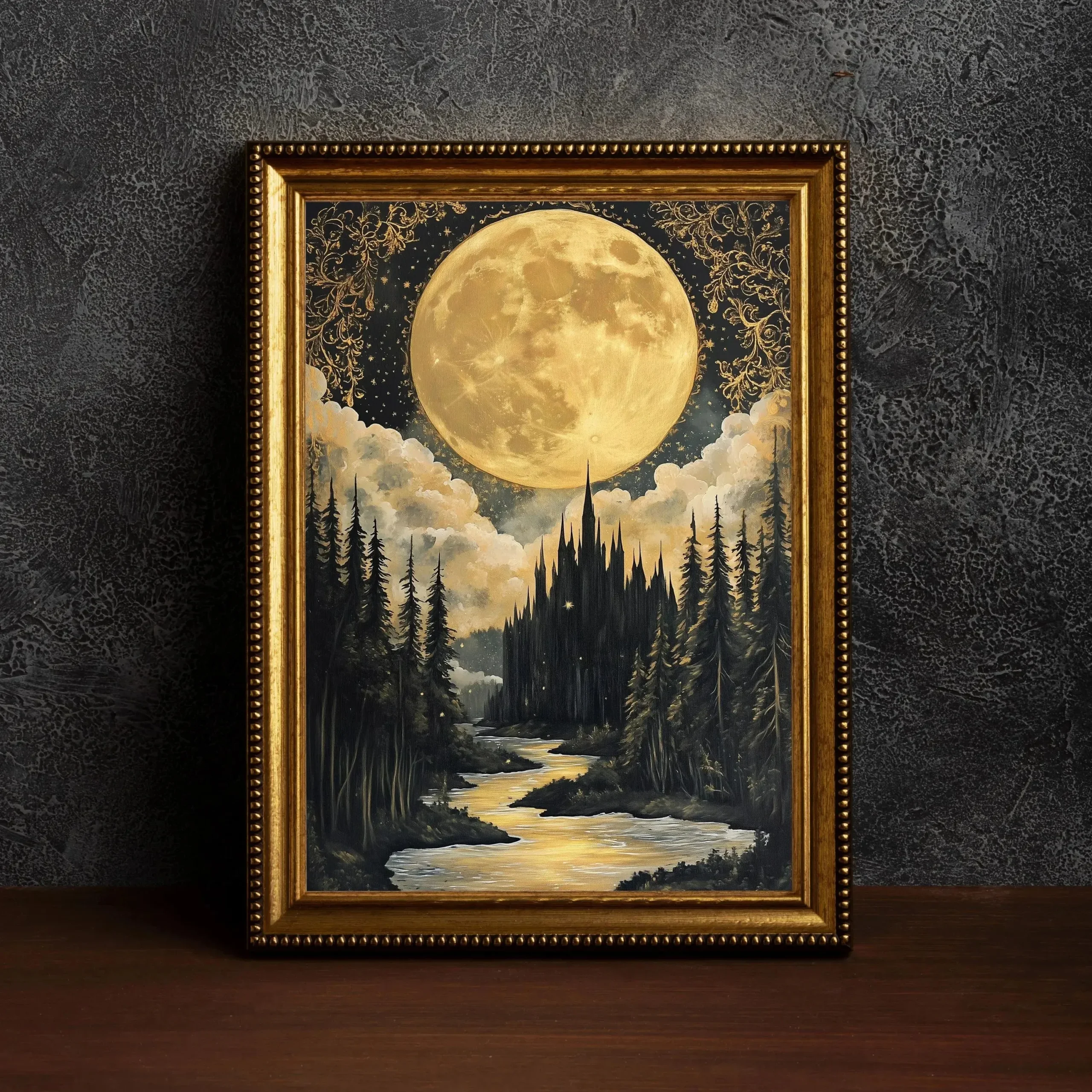 Plakat Księżyc i gwiazdy - folk art Wzór 6