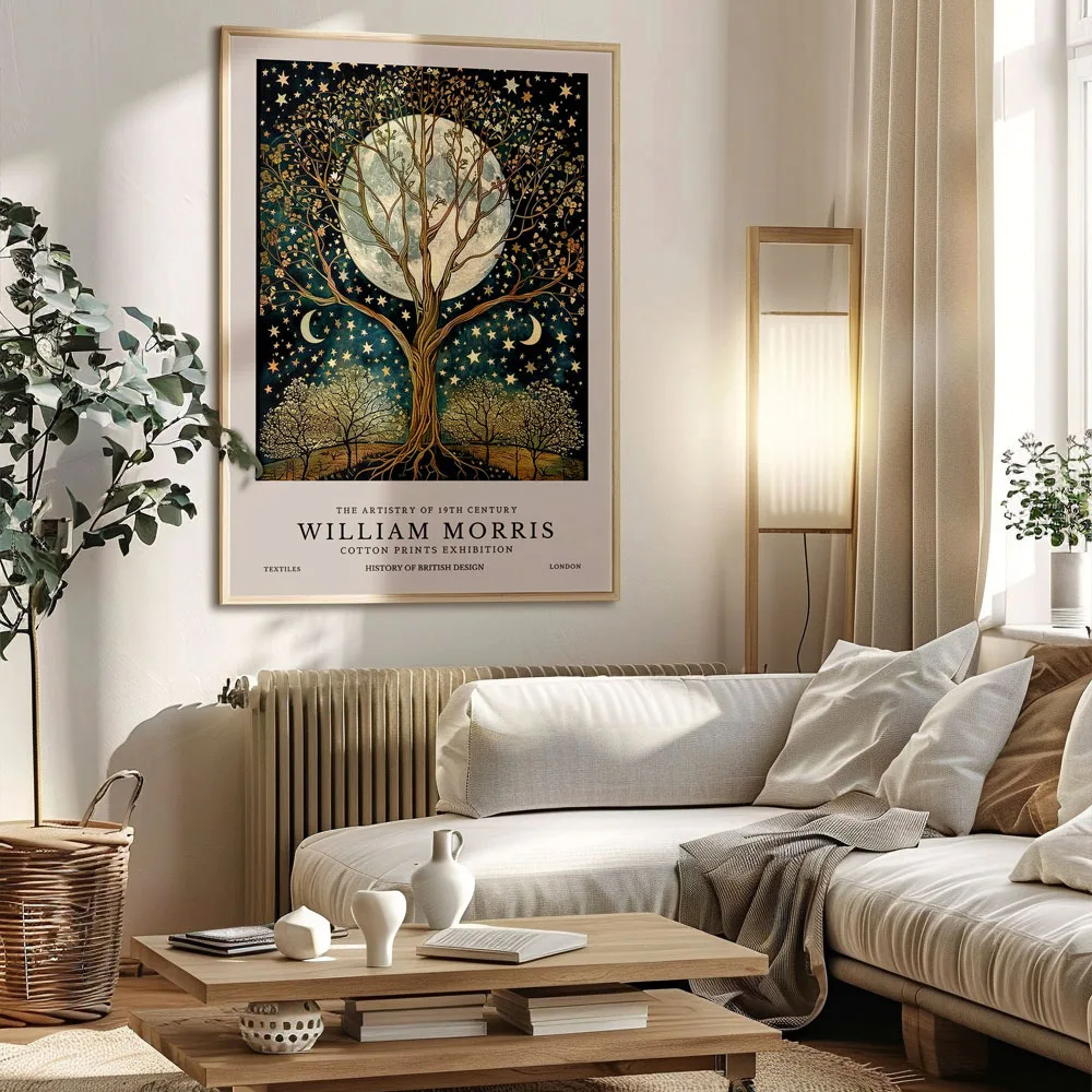 Plakat Księżyc i Gwiazdy William Morris Czerwony