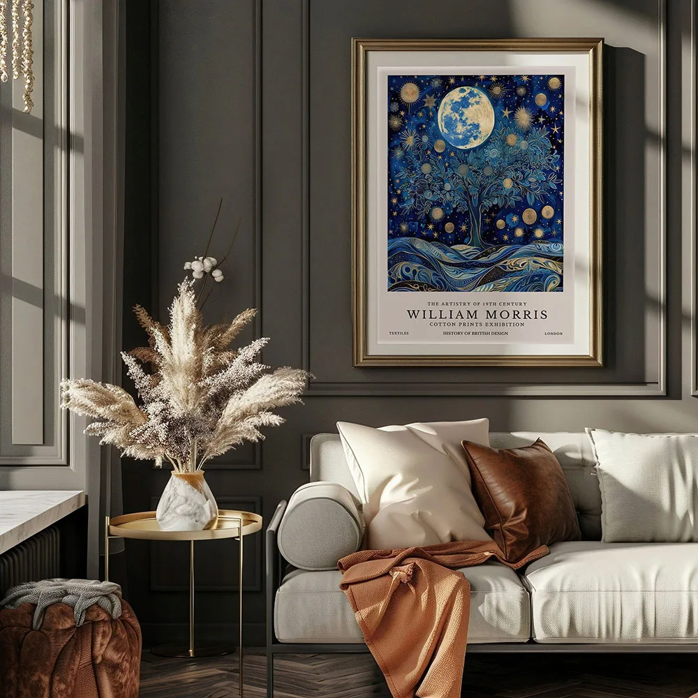 Plakat Księżyc i Gwiazdy William Morris Granatowy