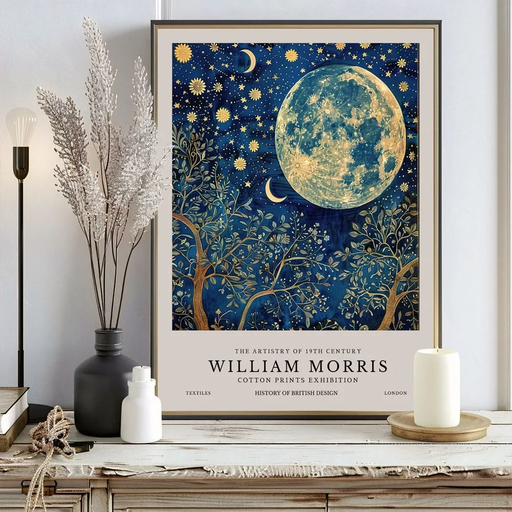 Plakat Księżyc i Gwiazdy William Morris Jasnoszary