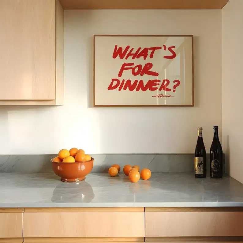 Plakat do kuchni What Is for Dinner w stylu Bauhaus Wzór 1