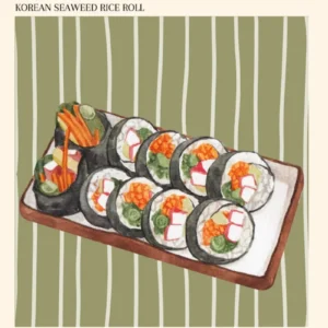 Plakat z kuchnią koreańską w stylu retro Niebieski