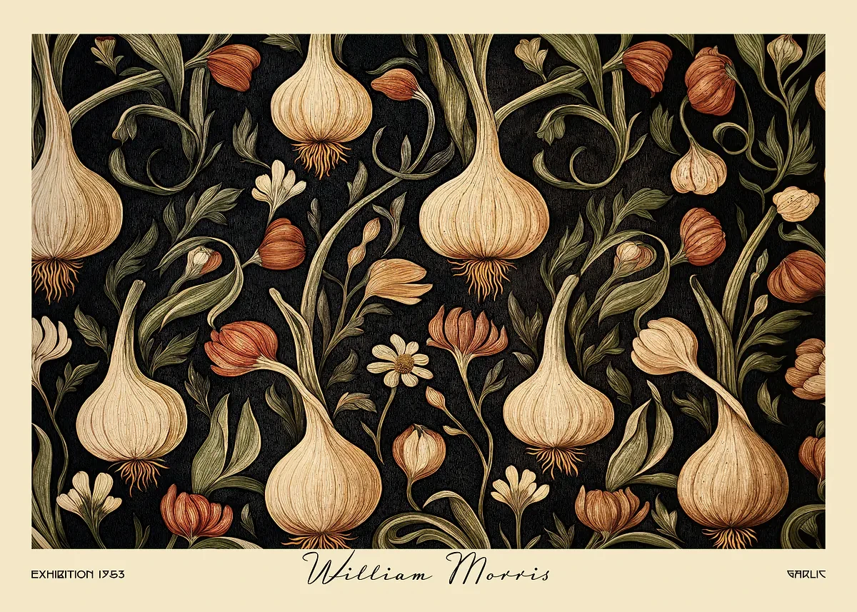 Plakat z owocami i warzywami w stylu William Morris Beżowy