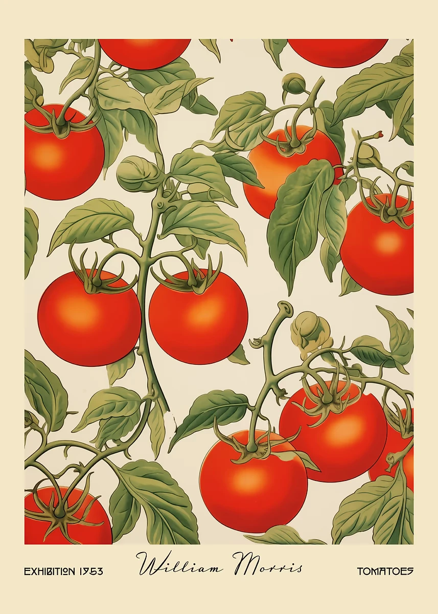 Plakat z owocami i warzywami w stylu William Morris Burgundia
