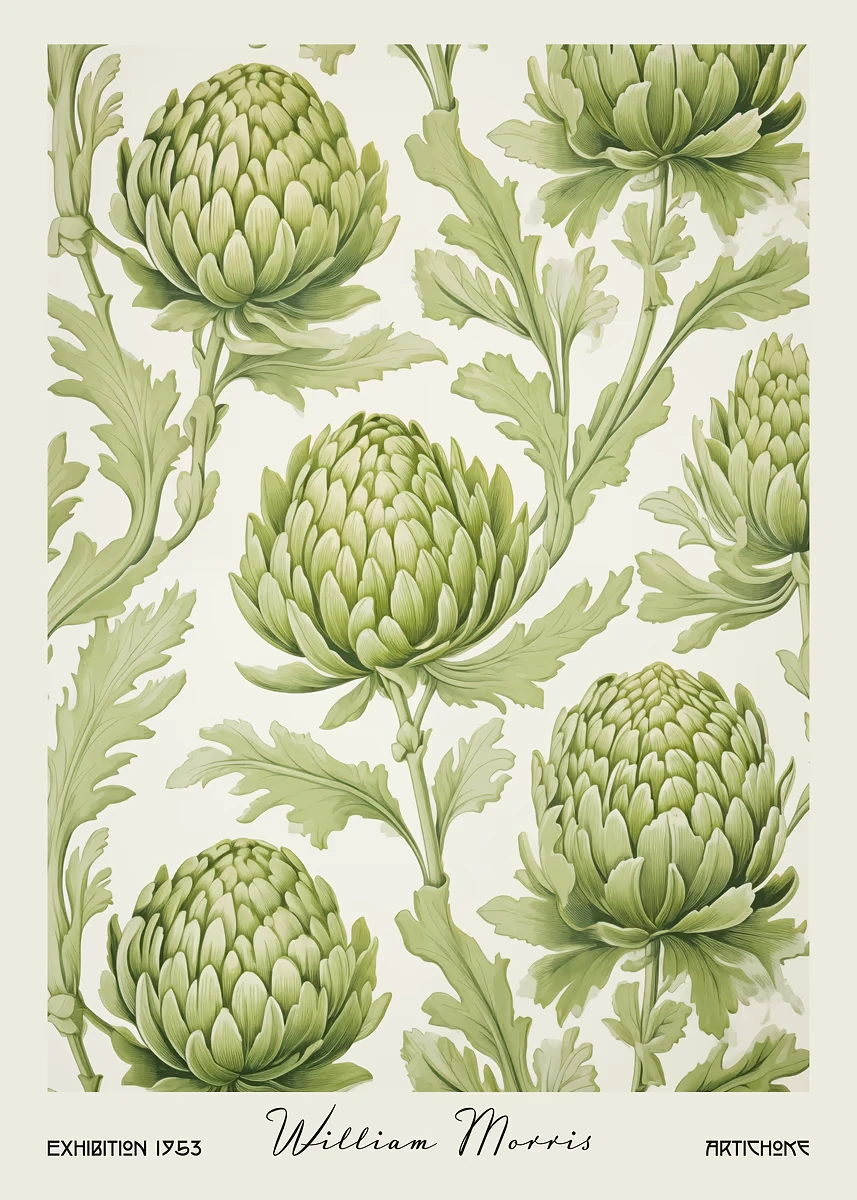 Plakat z owocami i warzywami w stylu William Morris śliwka