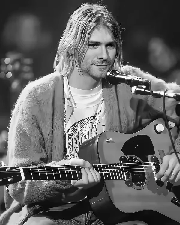 Kurt Cobain - czarno-biały plakat muzyczny Wzór 4