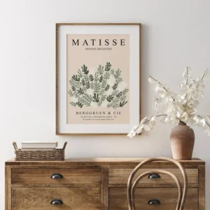 Plakat kwiatowy market w stylu Matisse i szałwiowej zieleni Czerwony