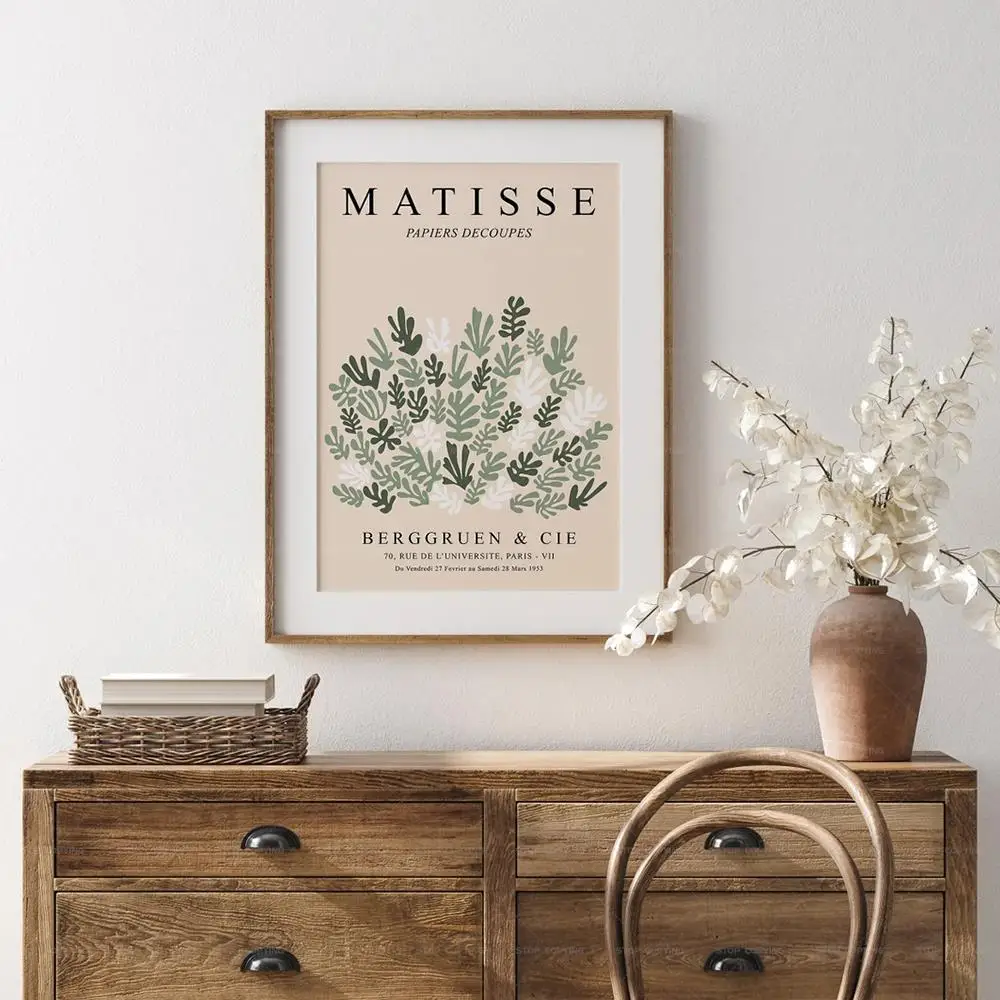Plakat kwiatowy market w stylu Matisse i szałwiowej zieleni Czerwony