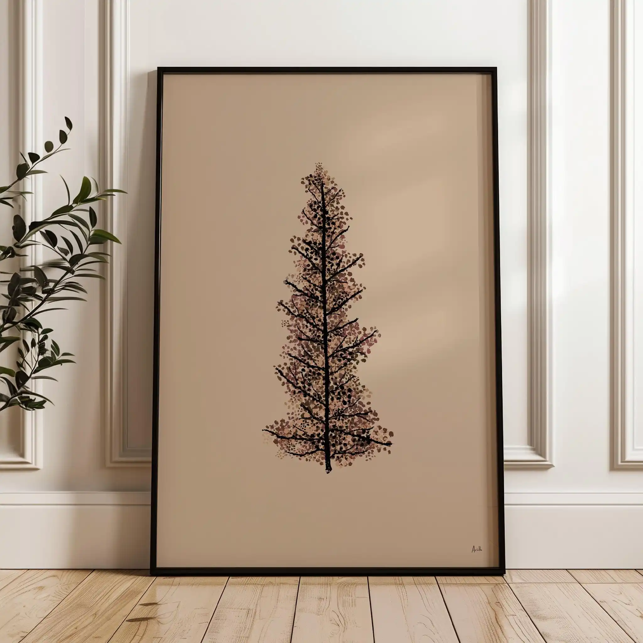Plakat Kwiatowy Vintage Terakota Rośliny Burgundia