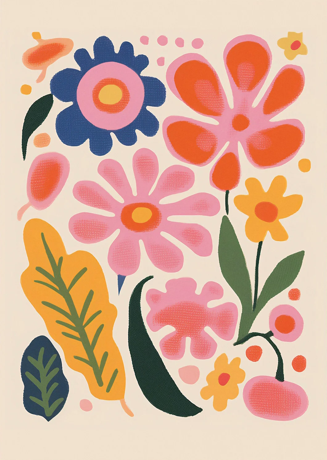 Kwiaty w stylu mid-century vintage Granatowy