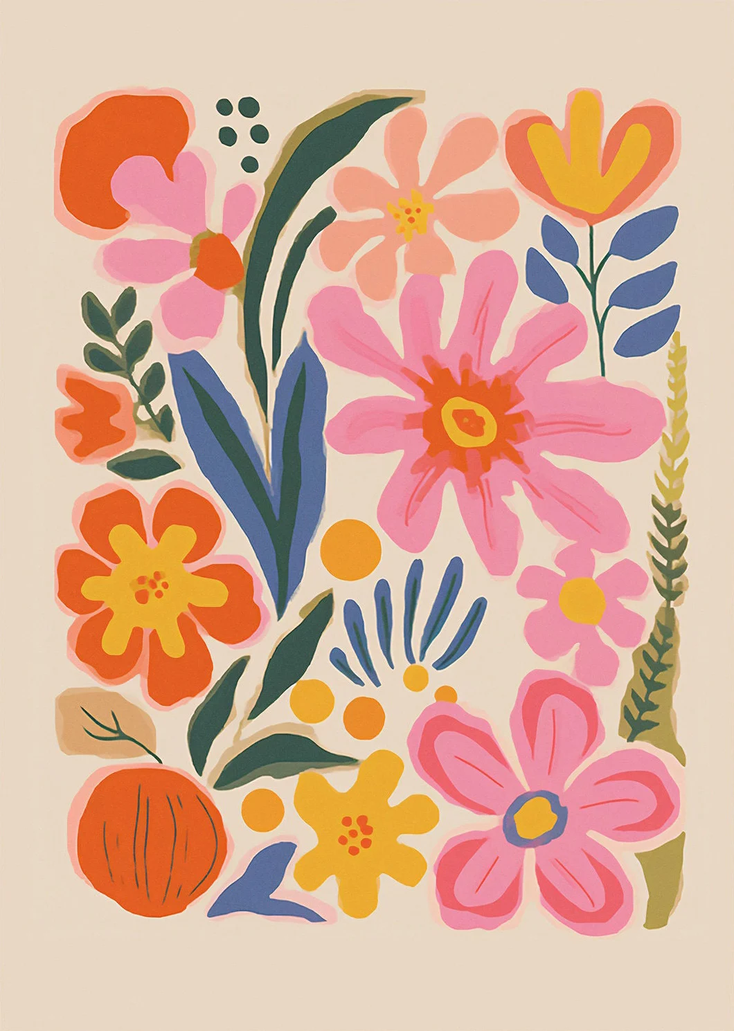 Kwiaty w stylu mid-century vintage Niebieski