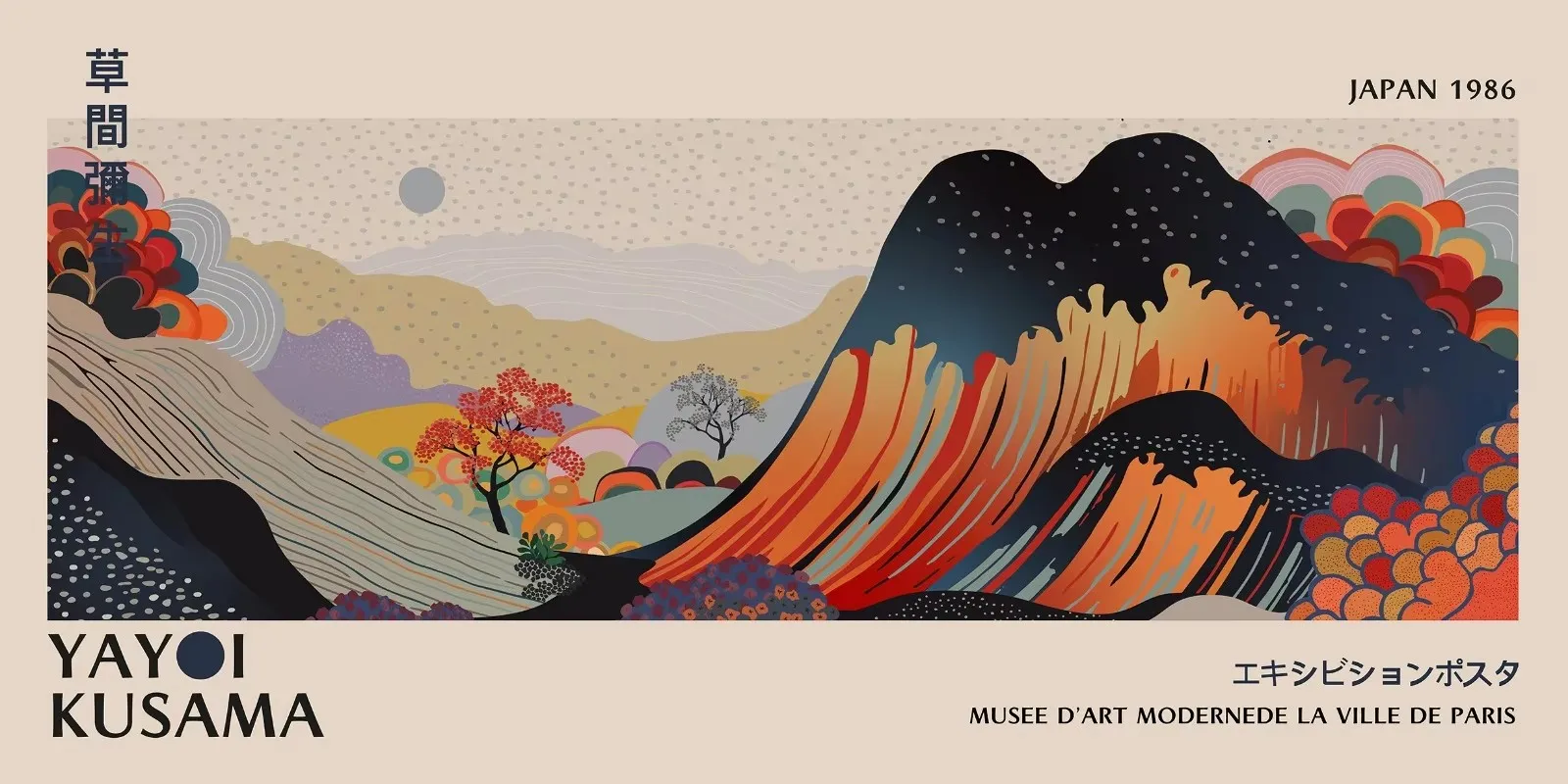 Plakat kwiaty Yayoi Kusama do salonu Niebieski