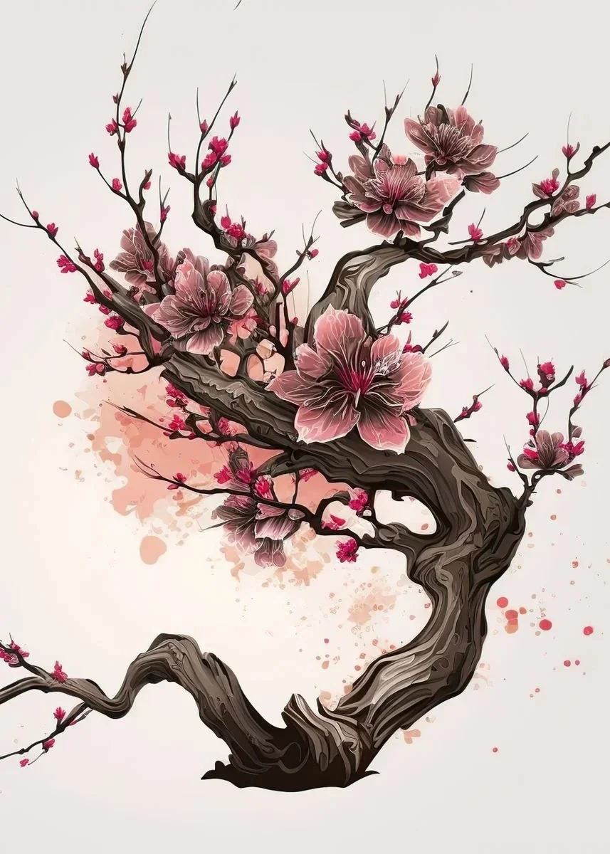 Kwitnąca wiśnia sakura w stylu vintage Brązowy