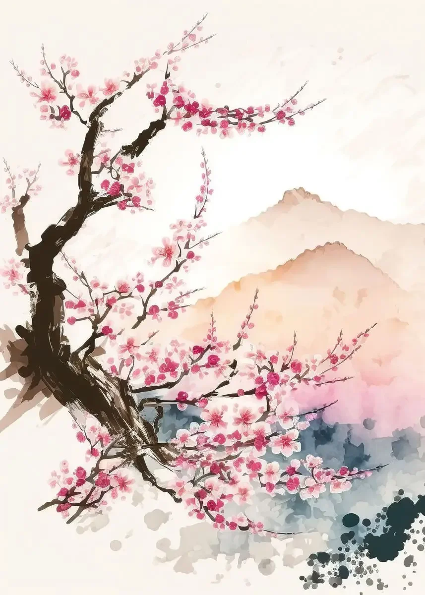 Kwitnąca wiśnia sakura w stylu vintage Czekolada