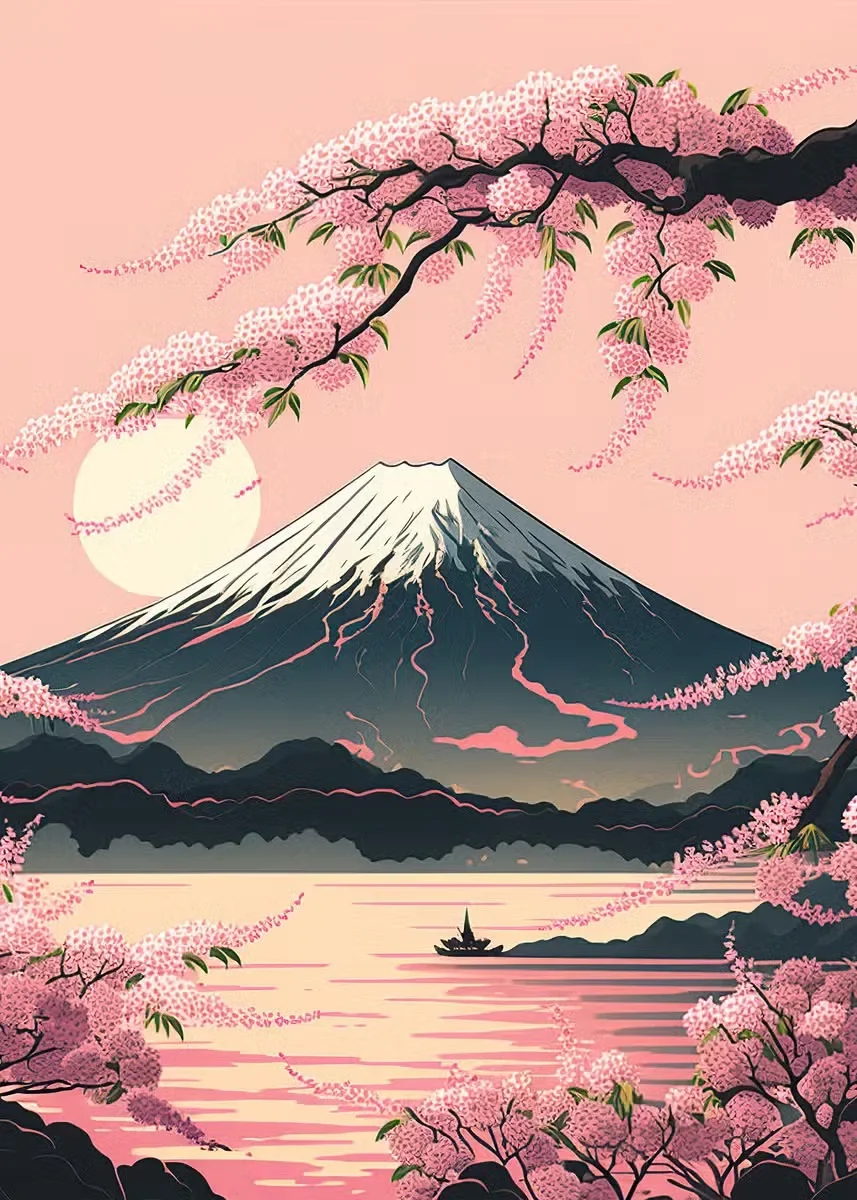 Kwitnąca wiśnia sakura w stylu vintage Czerwony