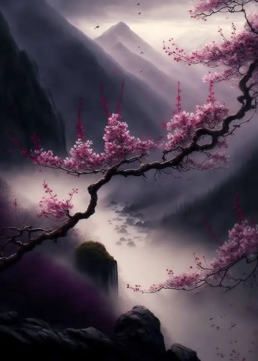 Kwitnąca wiśnia sakura w stylu vintage Mięta