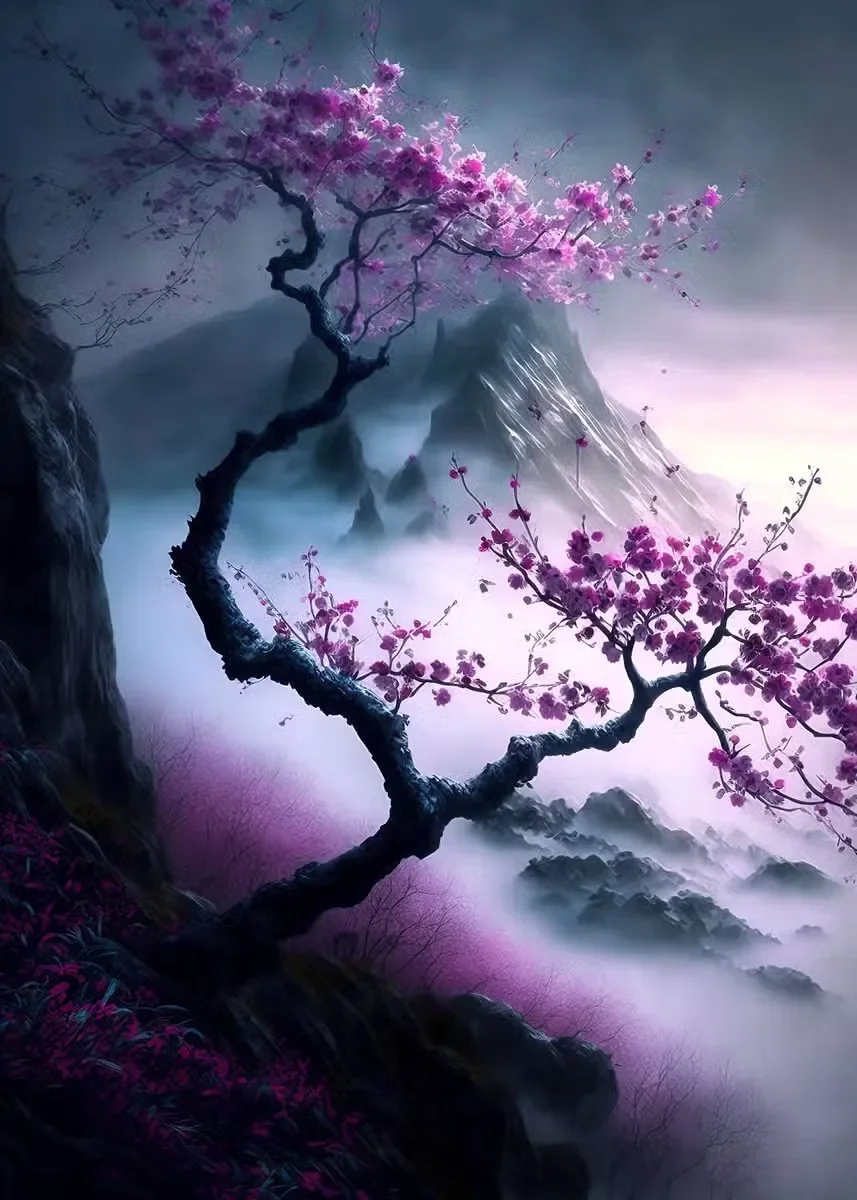 Kwitnąca wiśnia sakura w stylu vintage Pomarańczowy