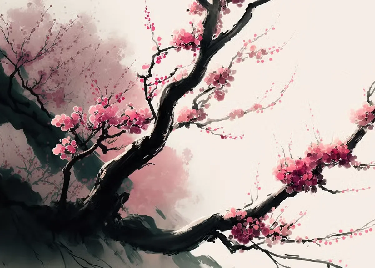 Kwitnąca wiśnia sakura w stylu vintage Srebrny