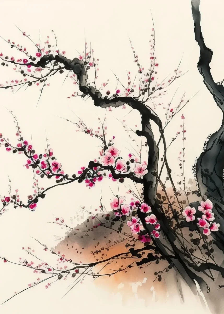 Kwitnąca wiśnia sakura w stylu vintage żółty