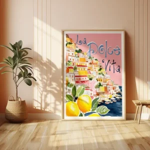 Plakat La Dolce Vita - cytryny i Santorini Czarny