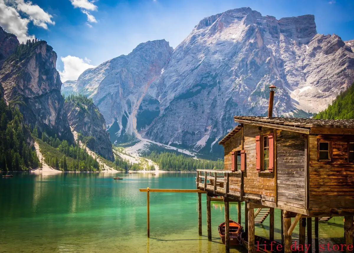 Plakat las gora jezioro natura Czerwony