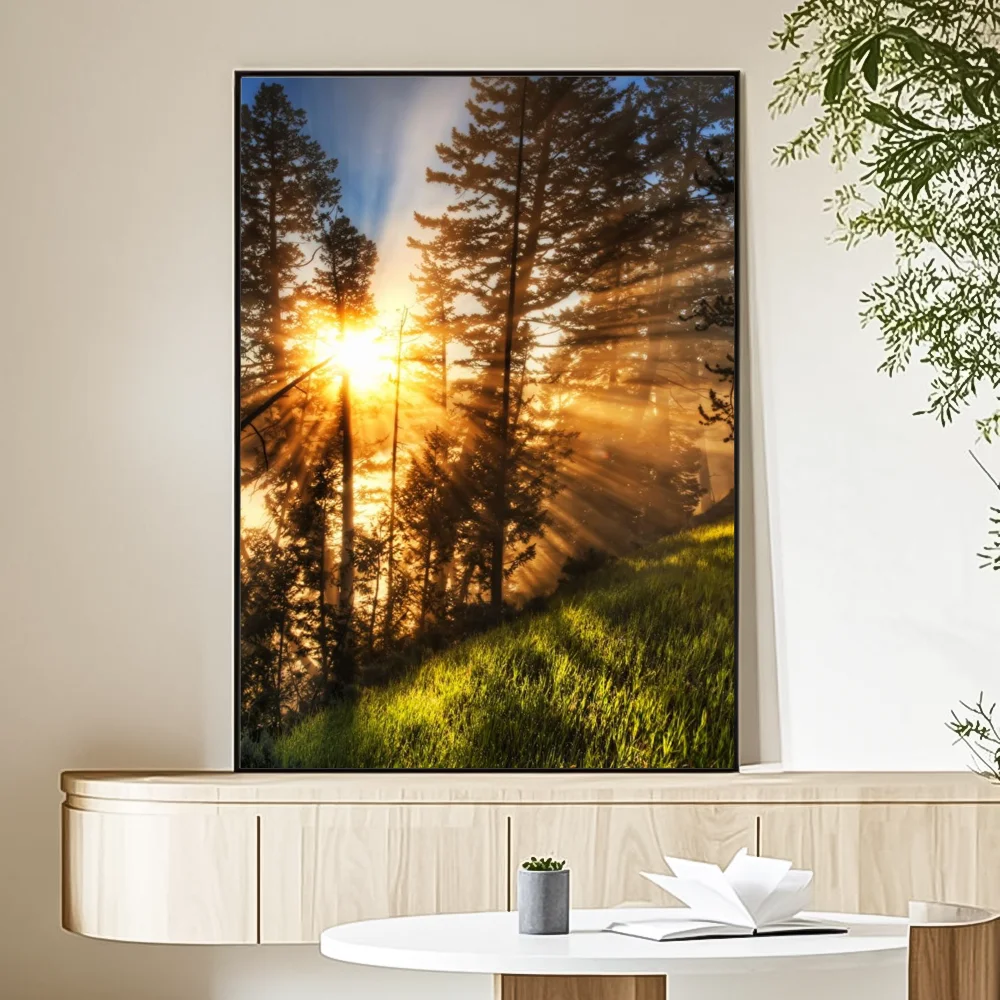 Plakat las we mgle - zielony pejzaż natury Wzór 3