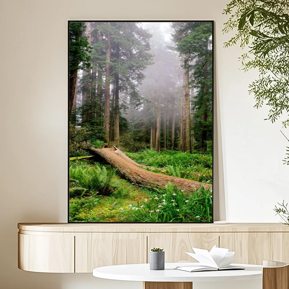 Plakat las we mgle - zielony pejzaż natury Wzór 4
