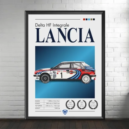 Plakat z legendami rajdowymi w klasycznym stylu Burgundia
