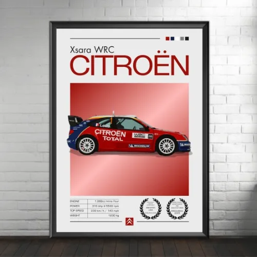 Plakat z legendami rajdowymi w klasycznym stylu Czerwony