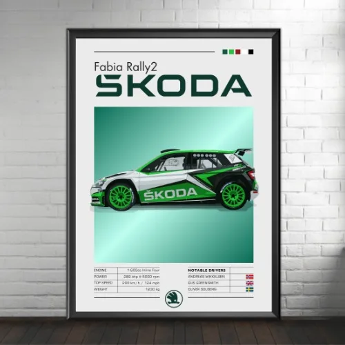 Plakat z legendami rajdowymi w klasycznym stylu Granatowy