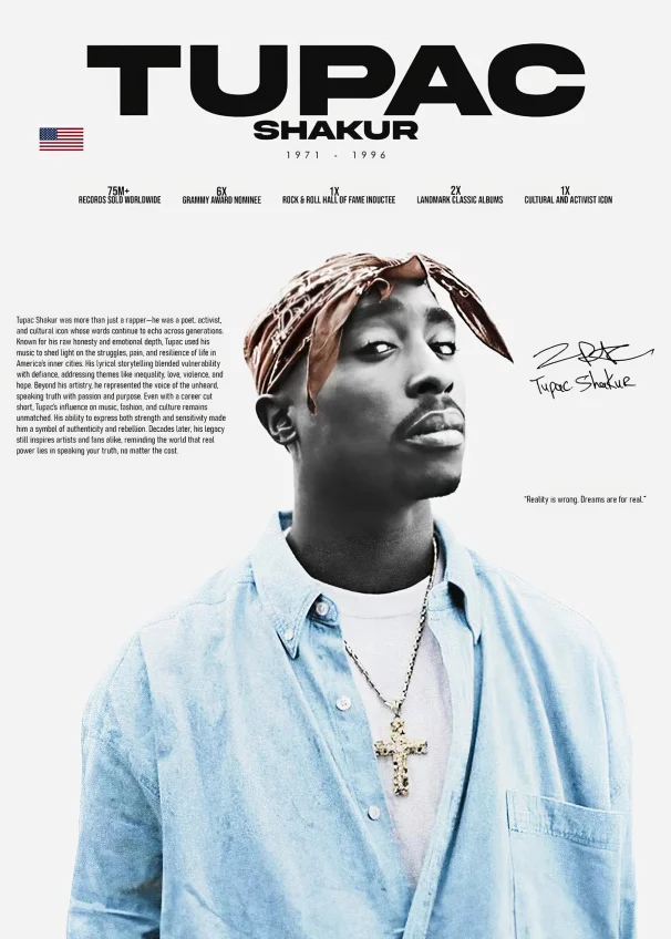 Plakat z legendami rapu Tupac i Biggie Biały