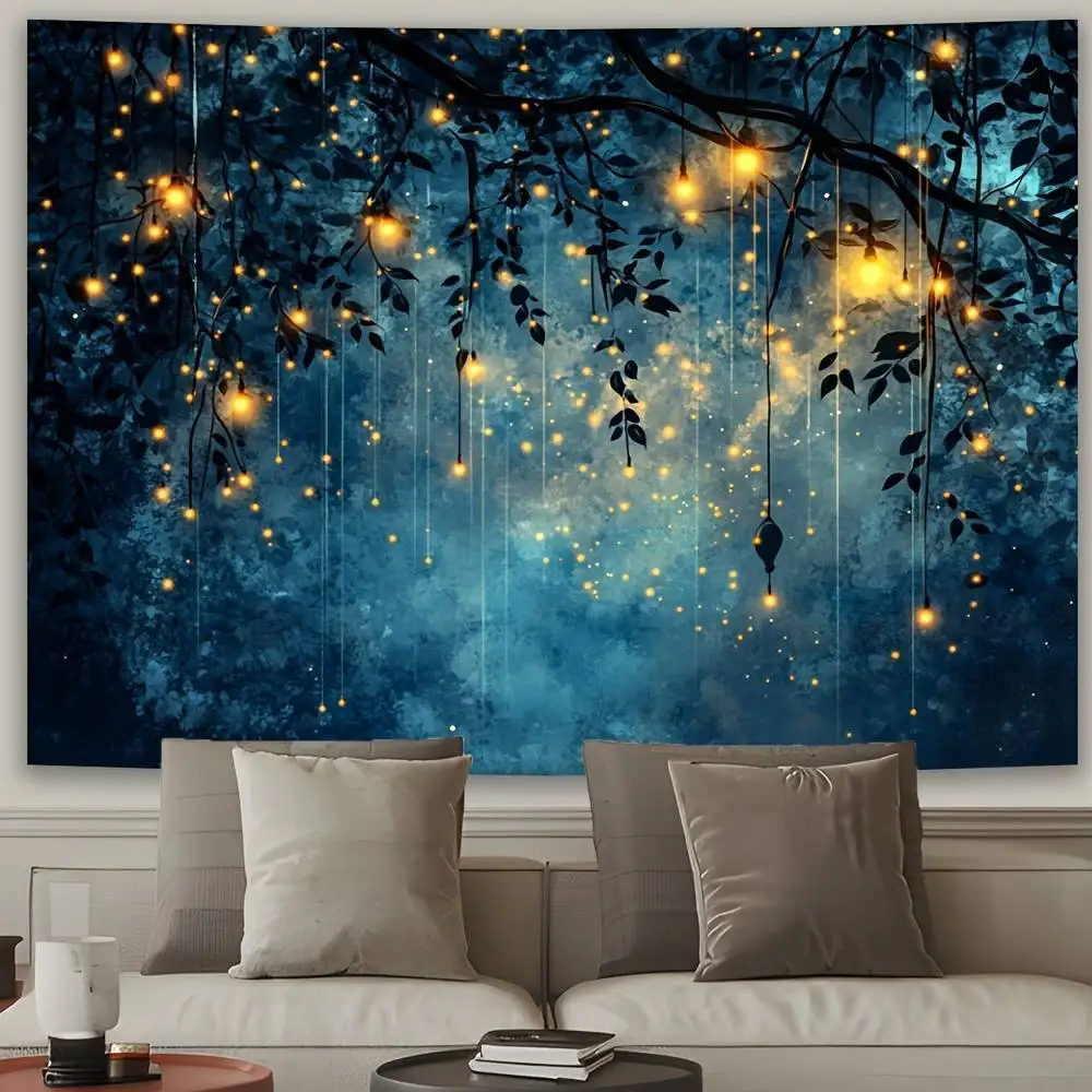 Plakat leśne świetliki i lampiony nocą Wielo