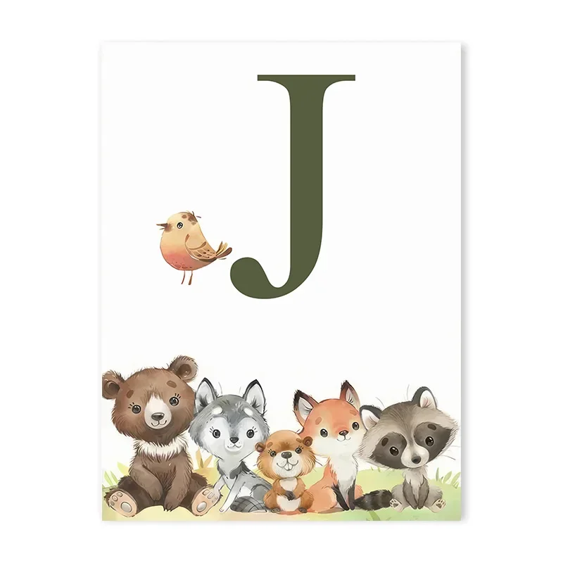 Plakat leśne zwierzęta - jeleń, lis, niedźwiedź Jasnozielony