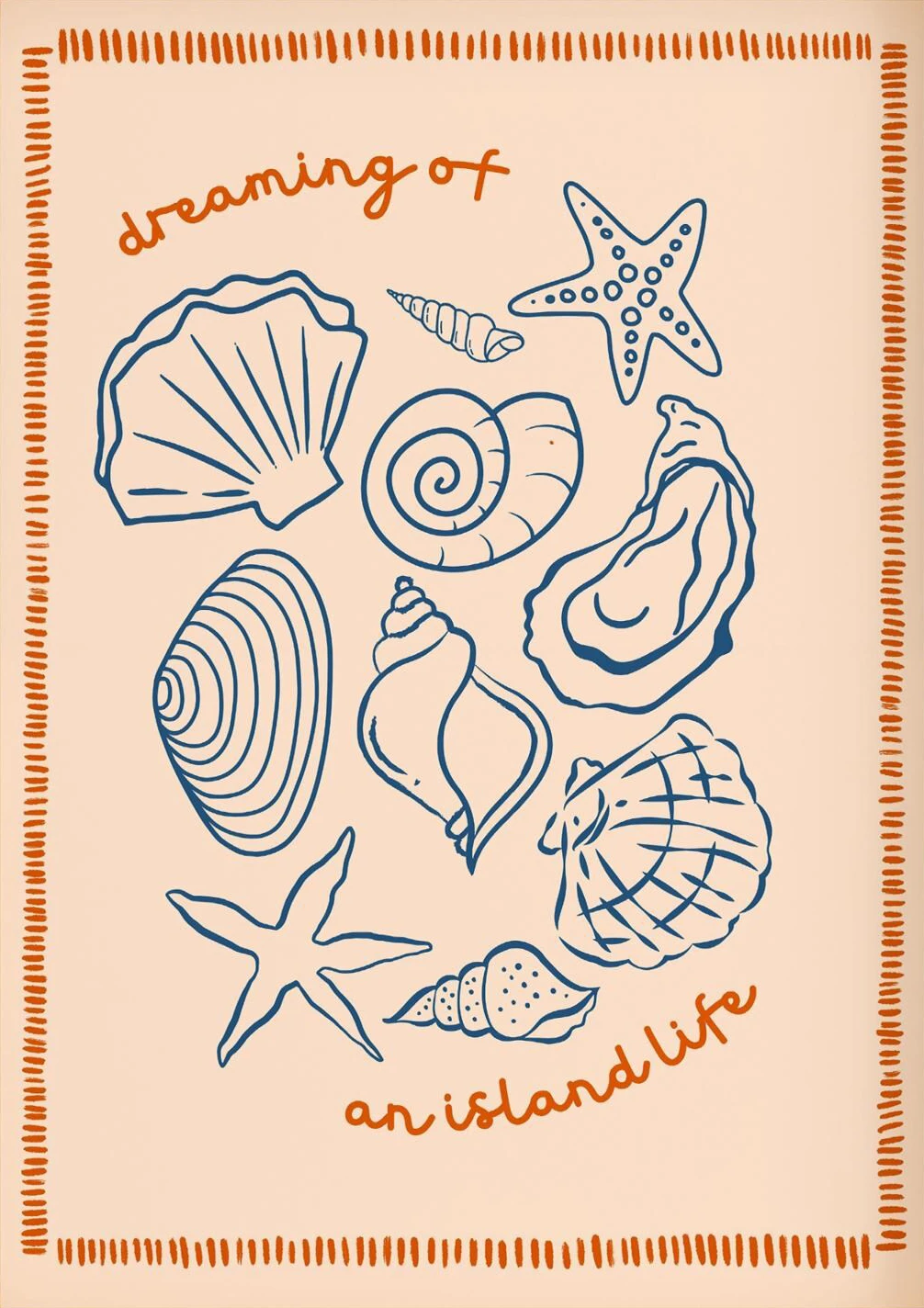 Plakat Letnia Plaża Muszle Preppy żółty