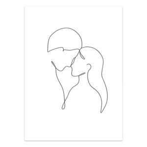 Para w pocałunku - plakat line art do sypialni Wzór 1