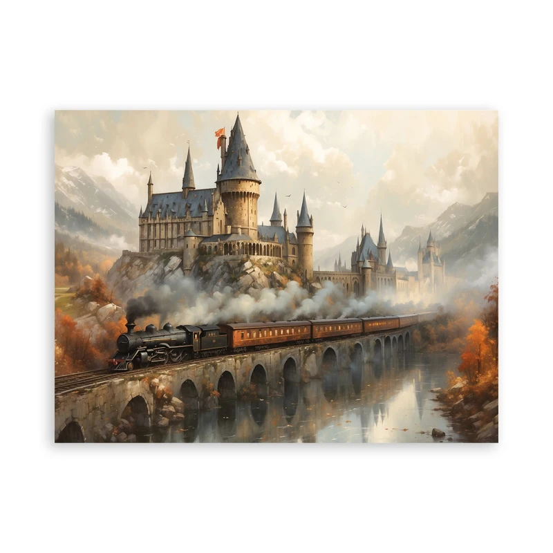 Plakat z magicznym pociągiem - świat czarodziejów Wzór 1