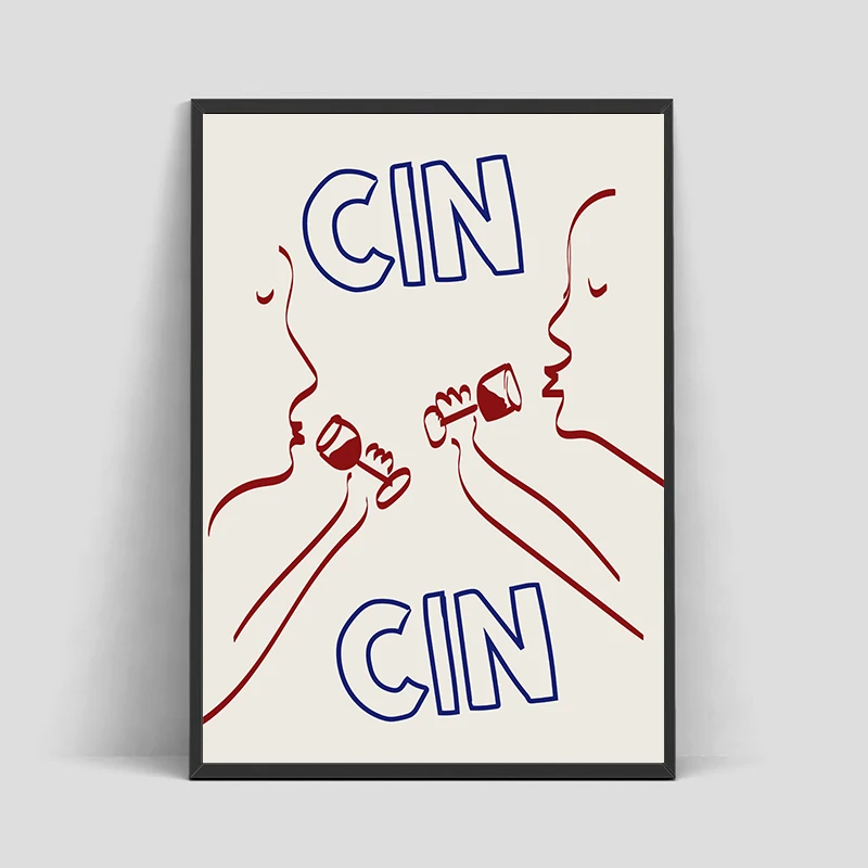 Plakat maksymalistyczny kawa, wino i makaron Niebieski