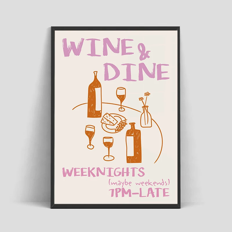 Plakat maksymalistyczny kawa, wino i makaron Zielony