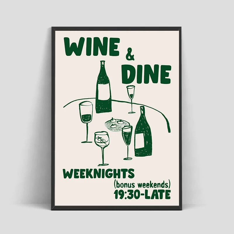 Plakat maksymalistyczny kawa, wino i makaron żółty