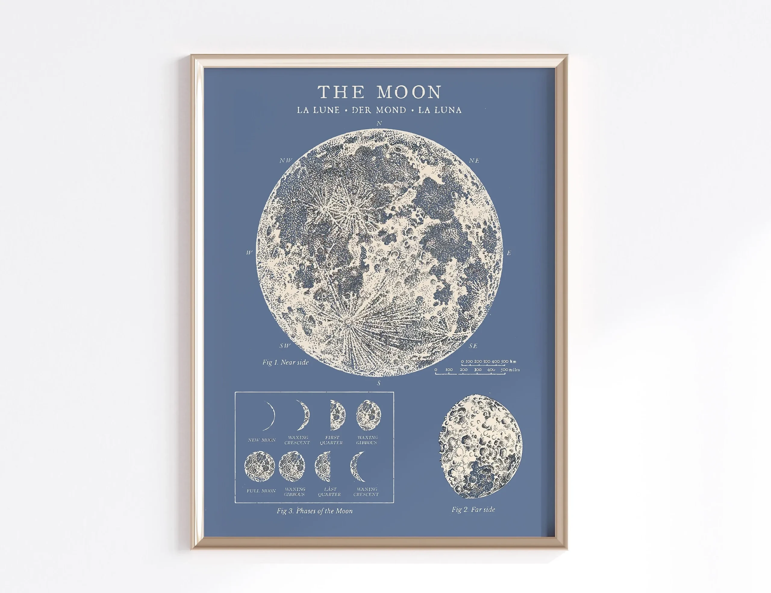 Mapa Księżyca - plakat astronomiczny Granatowy